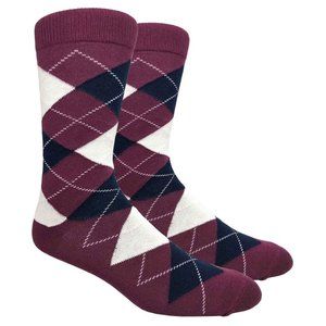 Men's Burgundy Argyle Print Dress Socks